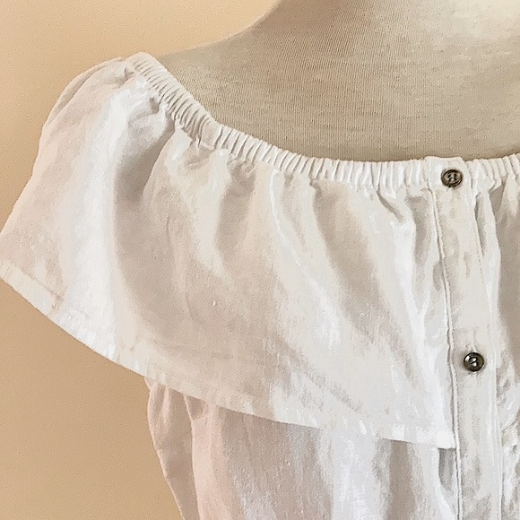 GUESS 100% white linen dress with shoulder frill SIZE XL - Picture 4 of 8